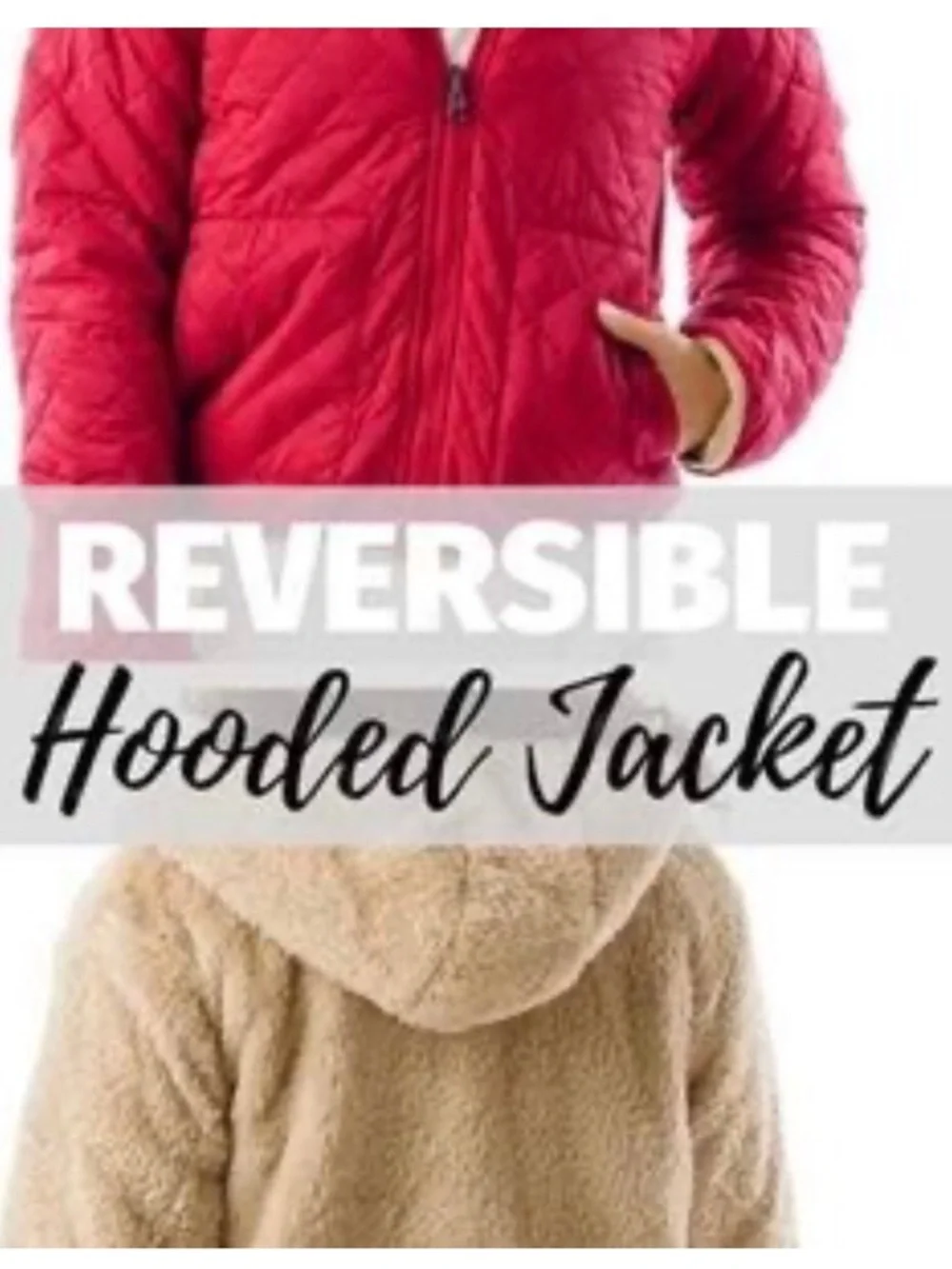 Zyia Active Women’s Large Quilted Sherpa Reversible Hooded Puffer Red Jacket - Picture 7 of 15